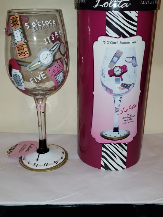 Lolita Other - NIB Lolita Love My Wine It's 5 O'clock Somewhere Wine Glass Party Collectibles